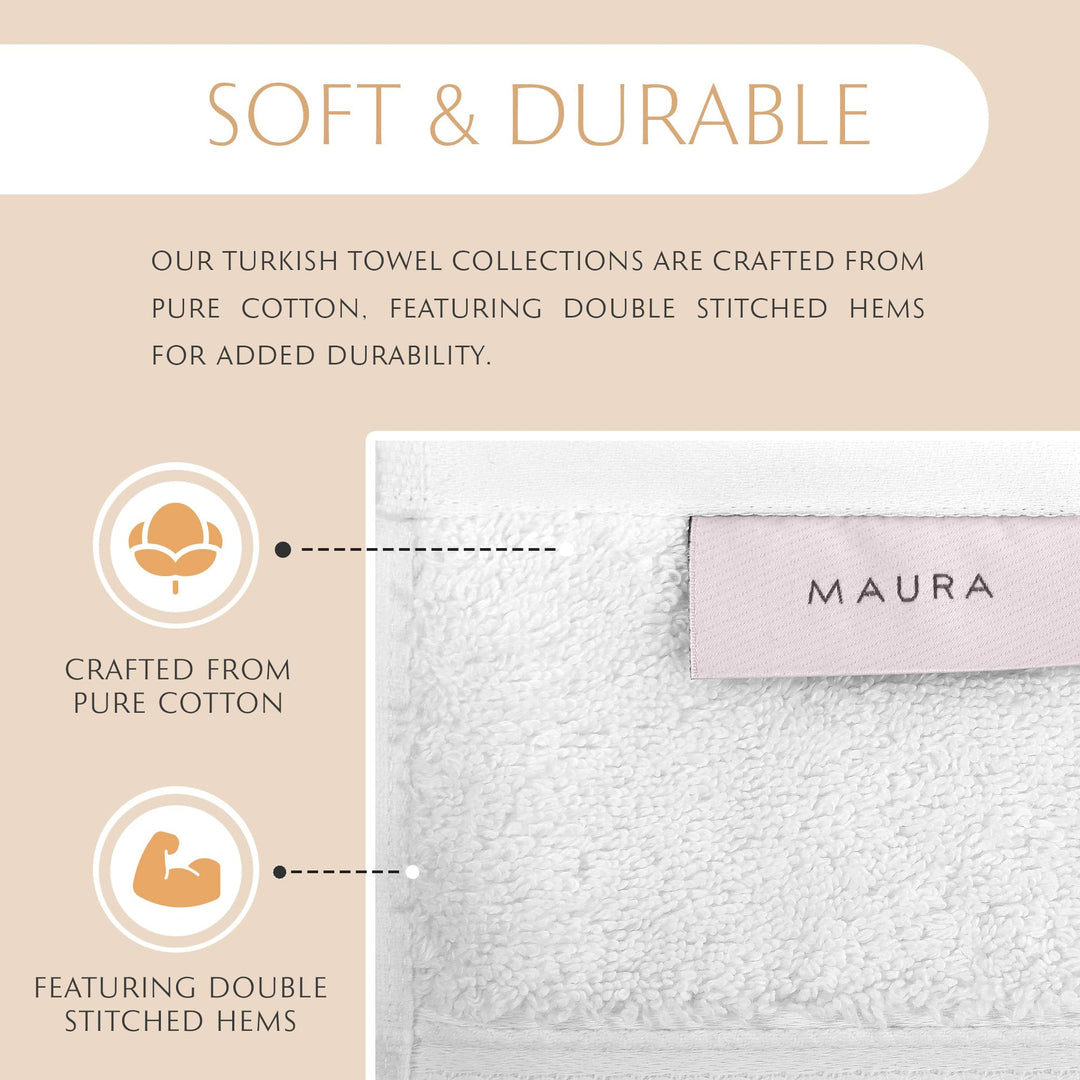 MAURA White Bath Towel Set of 8 for Bathroom. Turkish Cotton Luxury Bath Towels. Extra Large, Thick, Plush & Soft. Hotel & Spa Quality - White MAURA