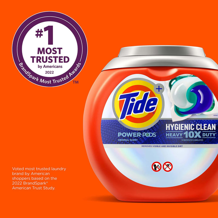 Tide Power PODs Hygienic Clean Heavy Duty Liquid Laundry Detergent Pacs, Free and Clear of Dyes and Perfumes, For Visible and Invisible Dirt, 45 Count, HE Compatible