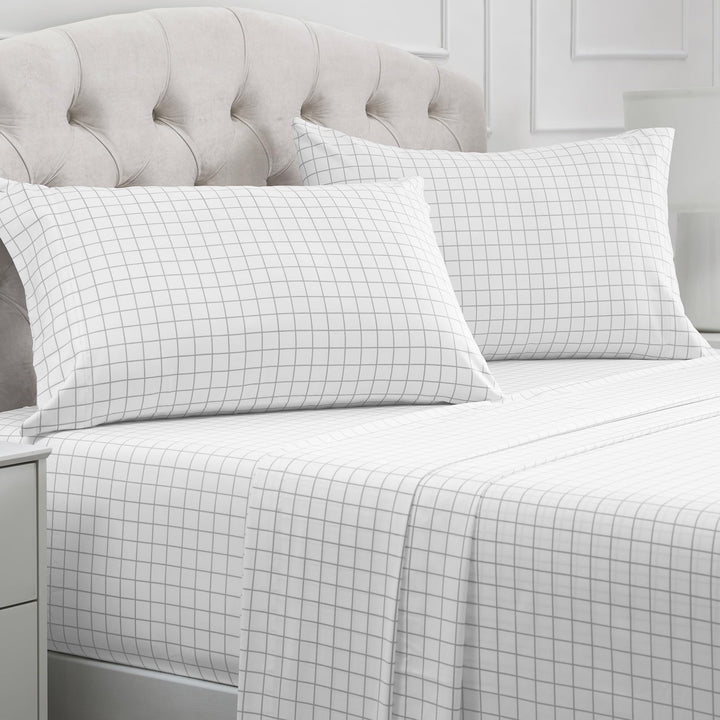 Mellanni Queen Sheets Set - 4 PC Iconic Collection Bedding Sheets & Pillowcases - Hotel Luxury, Extra Soft, Cooling Bed Sheets - for Women, Men, Kids & Teens (Queen, Windowpane Gray) Mellanni