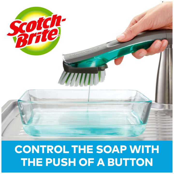 Scotch-Brite Non-Scratch Advanced Soap Control Dish Brush, Dish Scrub Brush, Control Soap With A Button, Long Lasting & Reusable, Dish Scrubber Brush