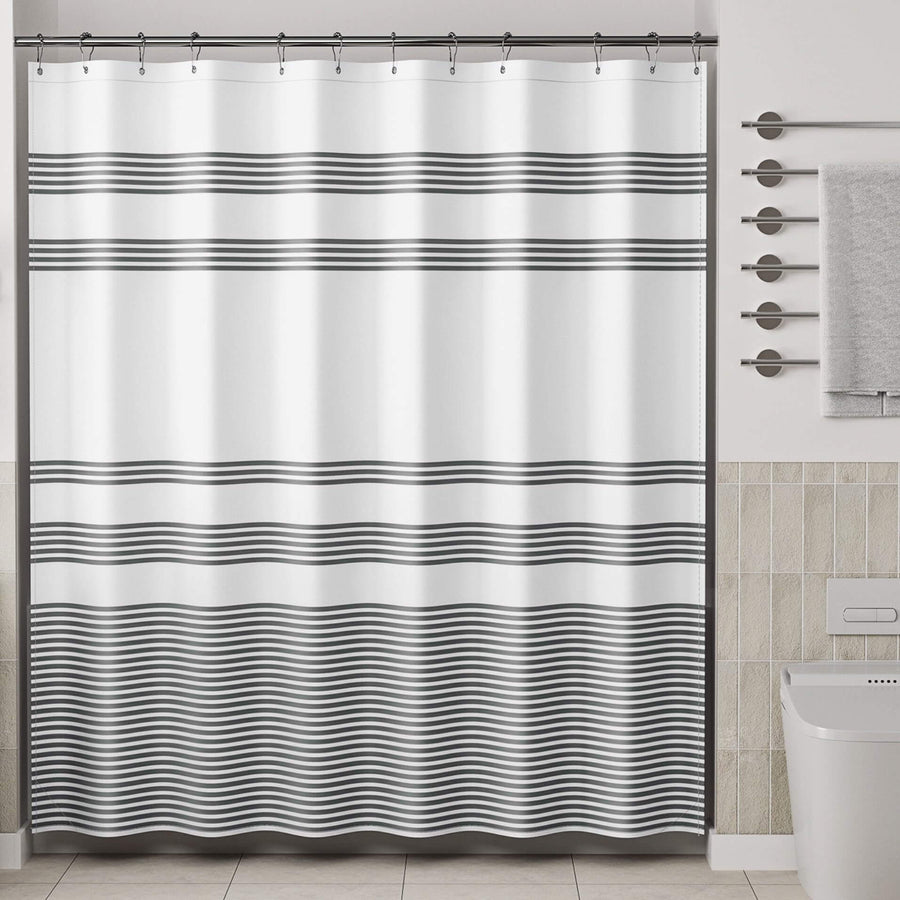 AmazerBath Shower Curtain, Washable Cloth Black Shower Curtain Sets with 12 Shower Curtain Hooks, Fabric Rustic Black and White Striped Shower Curtain, Farmhouse Bathroom Shower Curtain, 72x72 Inches 