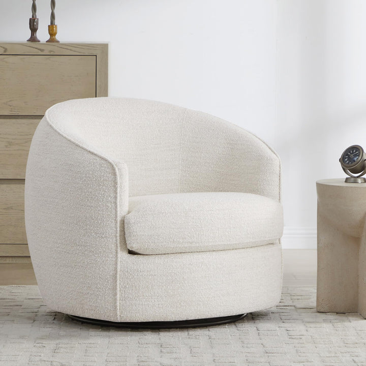 CHITA Swivel Barrel Chair, Modern Comfy Boucle Accent Chair for Living Room, Cream 