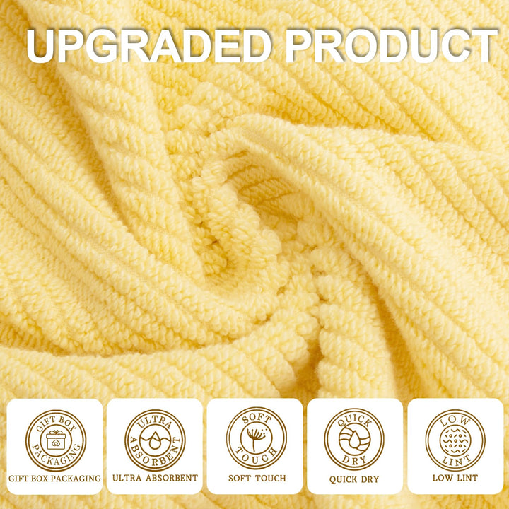 Yellow Towels for Bathroom - 100% Cotton | Quick Dry | Light Weight | Thick | Soft , 6 Piece Towel Set, 2 Large Bath Towels 30"x56", 2 Hand Towels 18"x28", 2 Washcloths 13"x13", Towel Gift Set VOOVA & MOVAS