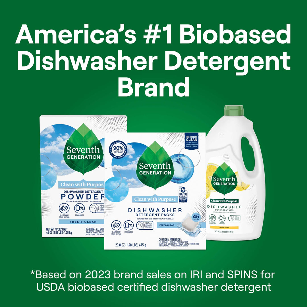 Seventh Generation Dishwasher Detergent Packs for sparkling dishes Free & Clear Dishwasher Tabs (72 Count)