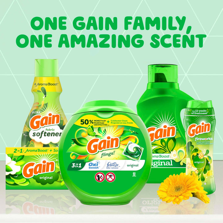 Gain + Aroma Boost Laundry Detergent Liquid, Original Scent, 107 Loads, 154 fl oz, HE Compatible Laundry Soap with Febreze and Oxi, Gain Laundry Detergent, Liquid Laundry Detergent