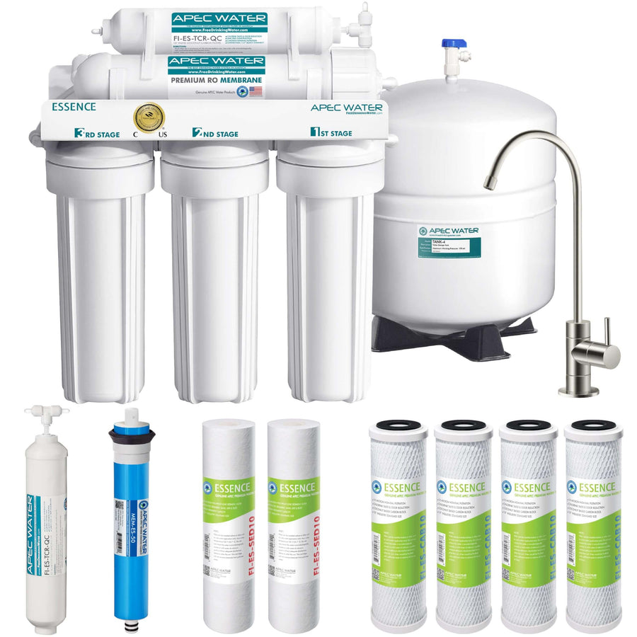 APEC Water Systems ROES-50 Essence Series 5-Stage Reverse Osmosis Drinking Water Filter with extra filters and tank.