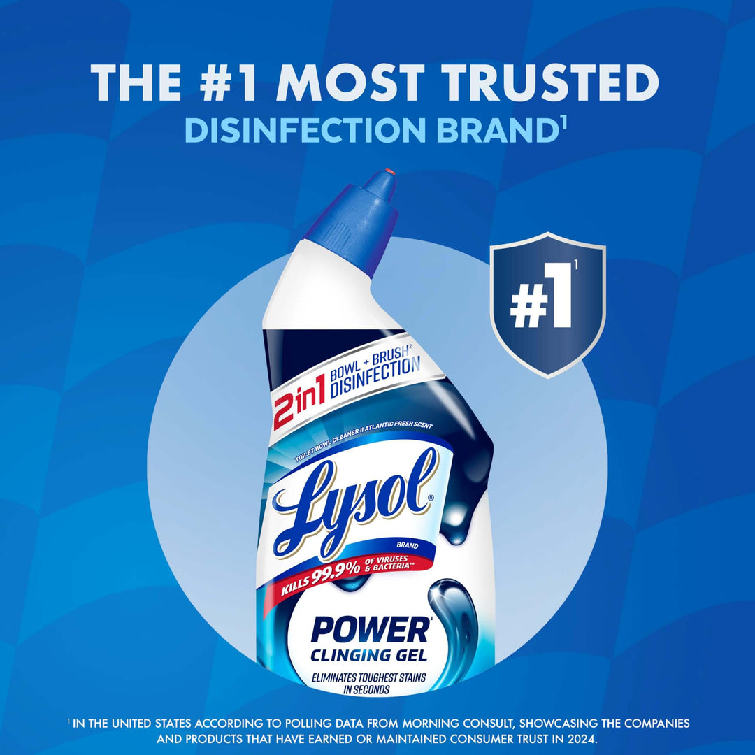 Lysol Toilet Bowl Cleaner, Max Strength Bathroom Cleaning Supplies, Toilet Bowl Cleaner Clinging Gel, Home Essential, Instant Stain Removal, Disinfecting and Deodorizing, Bleach Free, 24 oz (2 ct)