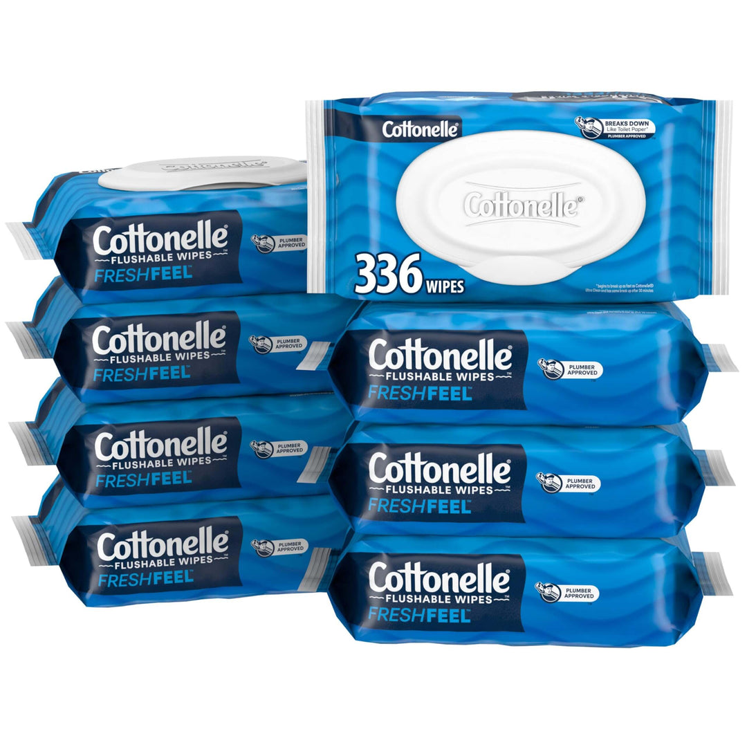 Cottonelle XL Flushable Wet Wipes, Adult Wipes Large, 8 Flip-Top Packs, 45 Wipes Per Pack (360 Total Wipes), Packaging May Vary