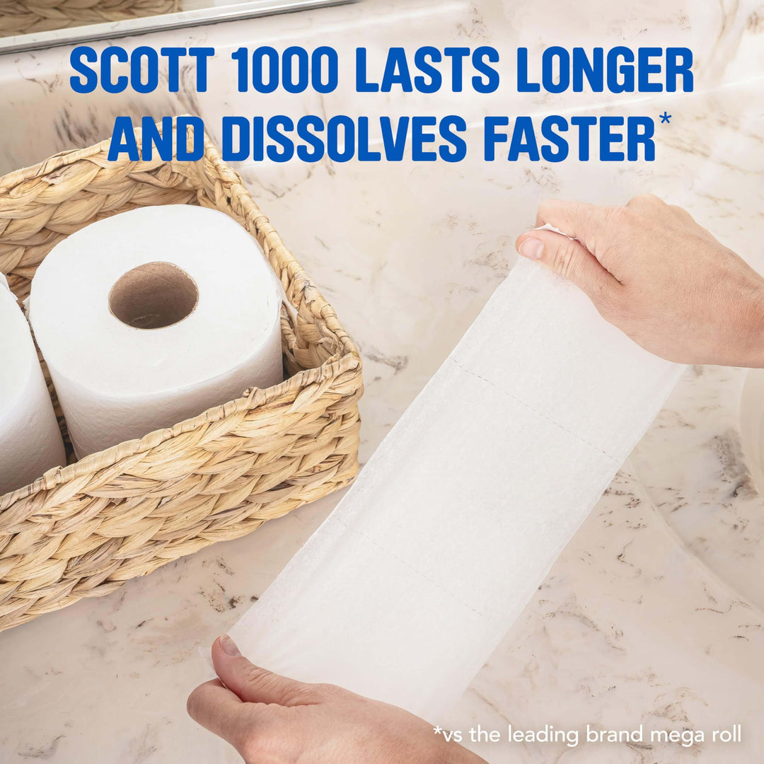 Scott 1000 Trusted Clean Toilet Paper, 32 Rolls, Septic-Safe, 1-Ply Toilet Tissue