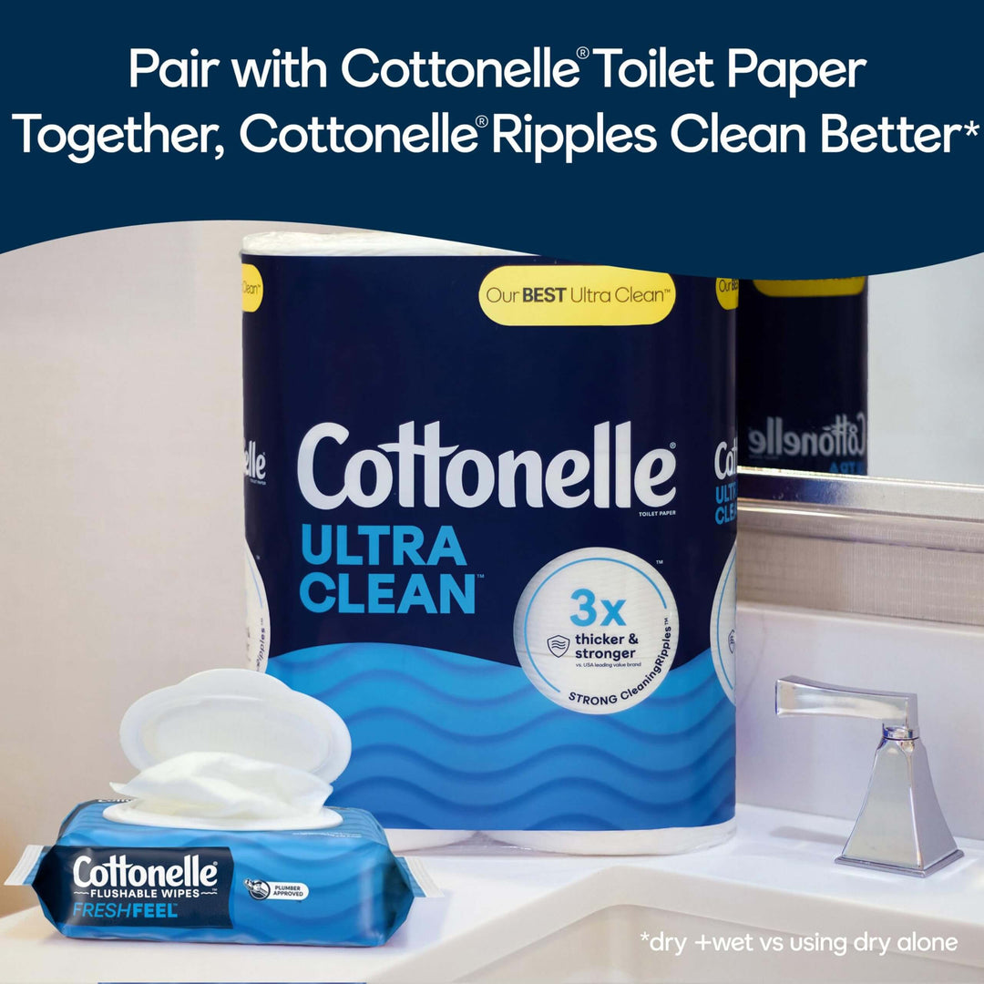 Cottonelle XL Flushable Wet Wipes, Adult Wipes Large, 8 Flip-Top Packs, 45 Wipes Per Pack (360 Total Wipes), Packaging May Vary