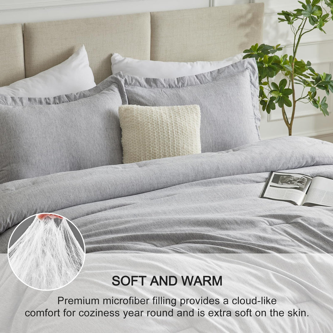 CozyLux Queen Comforter Set - 3 Pieces Light Grey Soft Luxury Cationic Dyeing Queen Comforter for All Season, Light Gray Breathable Lightweight Fluffy Bedding Sets with 1 Comforter and 2 Pillow Shams CozyLux