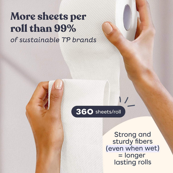 Betterway Bamboo Toilet Paper 3 Ply - Sustainable Toilet Tissue - 12 Double Rolls & 360 Sheets Per Roll - Septic Safe - Organic, Plastic Free - FSC Certified