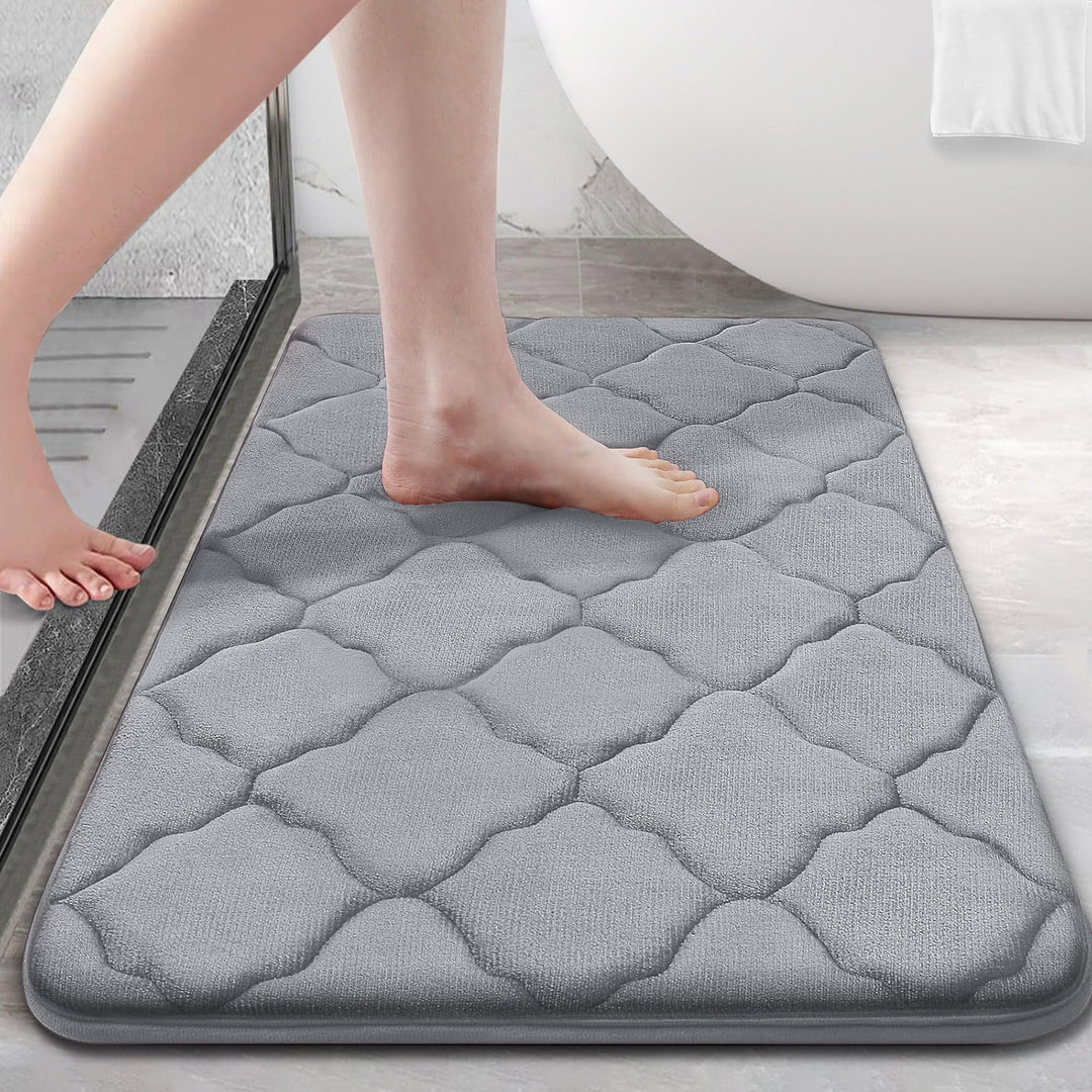 OLANLY Memory Foam Bath Mat Rug 24x16, Ultra Soft Non Slip and Absorbent Bathroom Rug, Machine Wash Dry, Comfortable, Thick Bath Rug Carpet for Bathroom Floor, Tub and Shower, Grey OLANLY