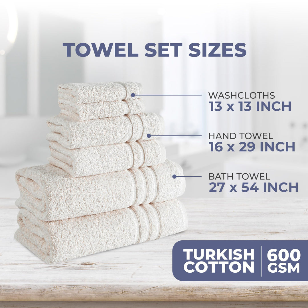 Hawmam Linen Cream 6 Piece Bath Towels Set for Bathroom Original Turkish Cotton Soft, Absorbent and Premium 2 Bath Towels, 2 Hand Towels, 2 Washcloths (Sea Salt) Hawmam Linen