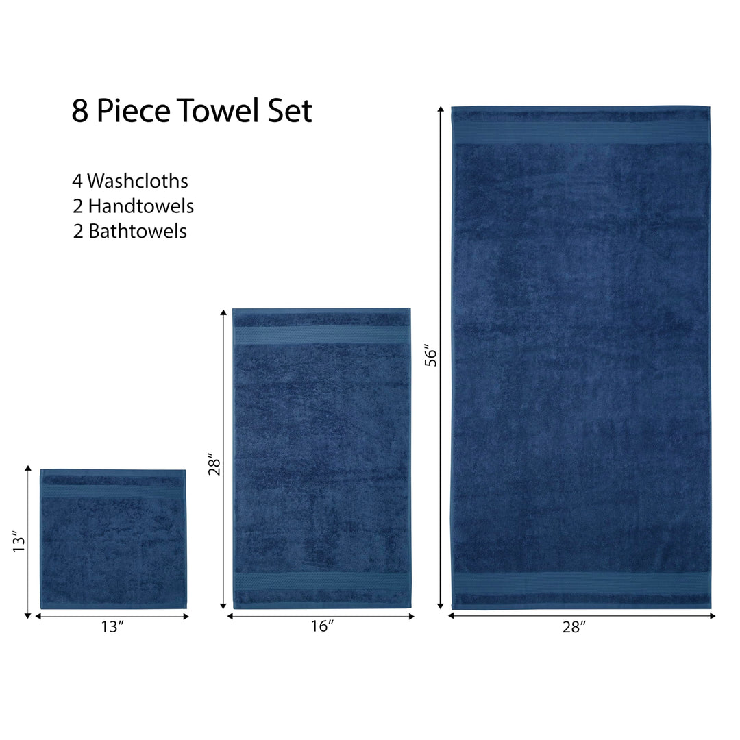 Ariv - 2 Ply Ultra Luxury 8-Piece Towel Set - 100% Combed Cotton Large Towels for Extra Softness, Absorbency & Quick Drying - Perfect for Home, Hotel, Gym and Spa - Denim Ariv