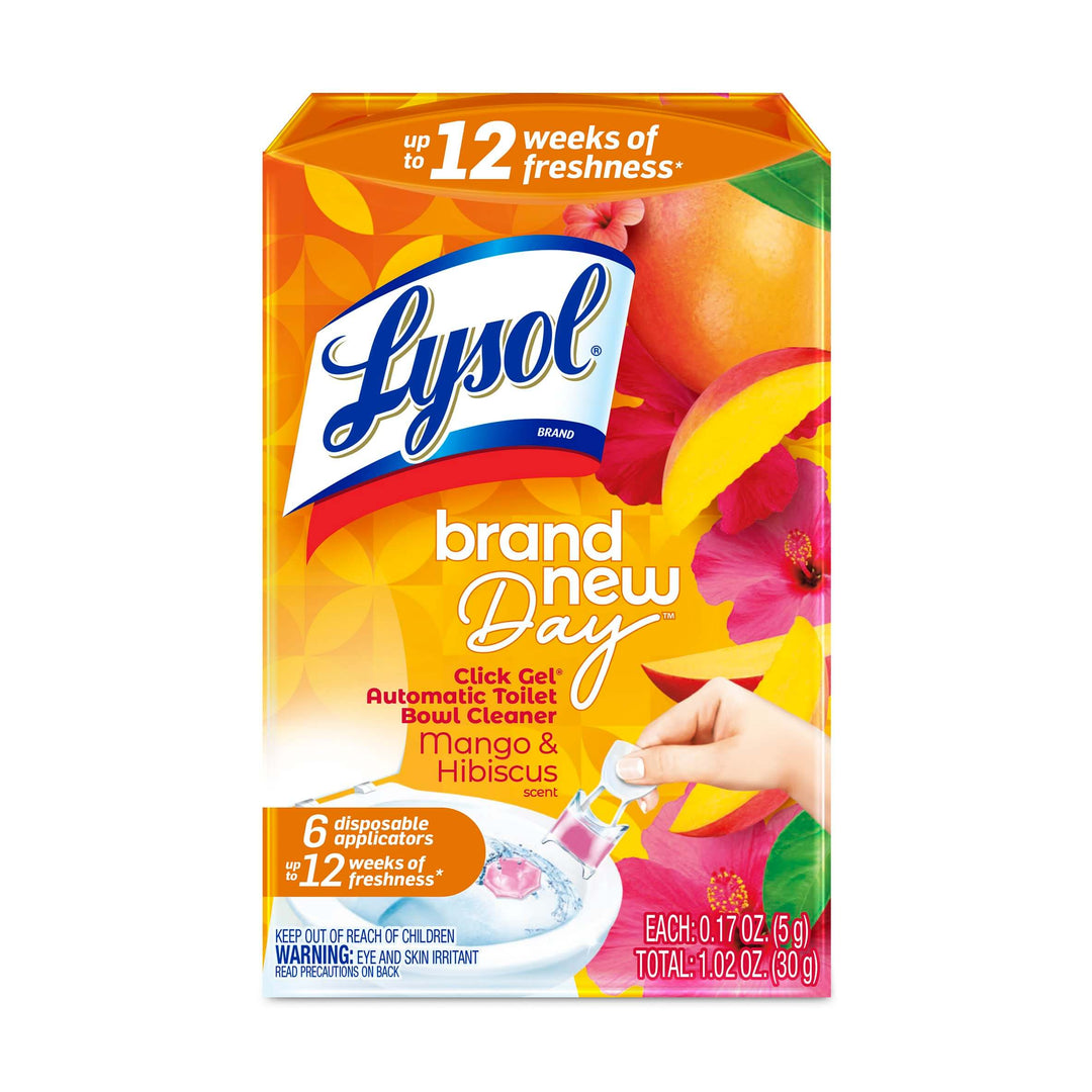 Lysol Click Gel Automatic Toilet Bowl Cleaner, Gel Toilet Bowl Cleaner, For Cleaning and Refreshing, Mango & Hibiscus, 6 Count (Pack of 1)