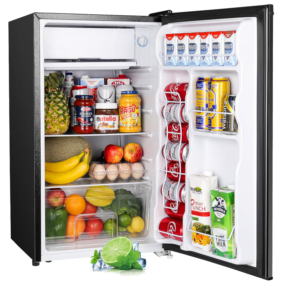 Upstreman 3.2 Cu.Ft Mini Fridge with Freezer, Single Door Mini Fridge, Dorm Fridge, Adjustable Thermostat, Mini Refrigerator for Bedroom, Office, Dorm, Black-BR321 