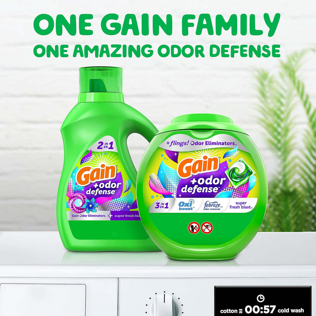 Gain Flings Laundry Detergent Soap Pacs with Odor Defense, Super Fresh Scent, 112 Count, 3 in 1 Laundry Pods with Febreze and Oxi