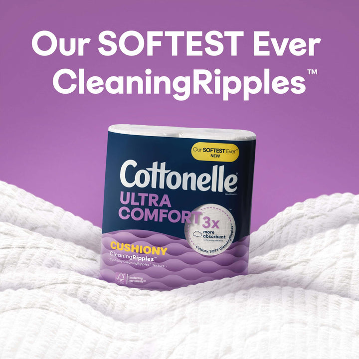 Cottonelle Ultra Comfort Toilet Paper with Cushiony CleaningRipples Texture, Strong Bath Tissue, 24 Family Mega Rolls (24 Family Mega Rolls = 108 Regular Rolls) (4 Packs of 6), 296 Sheets per Roll