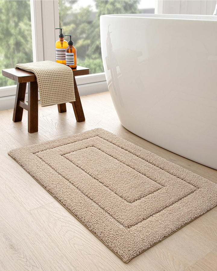 DEXI Bathroom Rug Mat, Extra Soft Absorbent Premium Bath Rug, Non-Slip Comfortable Bath Mat, Carpet for Tub, Shower, Bath Room, Machine Washable, 16"x24", Beige DEXI