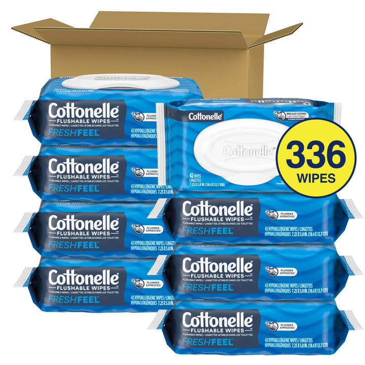 Cottonelle XL Flushable Wet Wipes, Adult Wipes Large, 8 Flip-Top Packs, 45 Wipes Per Pack (360 Total Wipes), Packaging May Vary