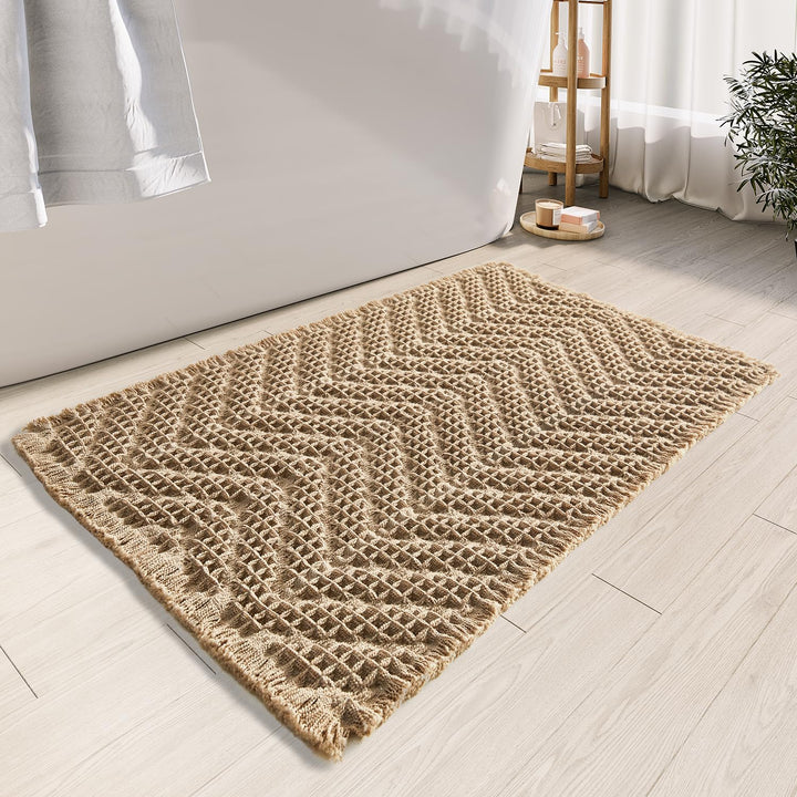 BULULOM Bathroom Floor Mat,Boho Bath Mat,Super Absorbent Bath Mat,Bathroom Rugs Non Slip Washable, Quick Dry Shower Mats, Ultra Soft Bath Mat Towel,Brown,18"*30" BULULOM