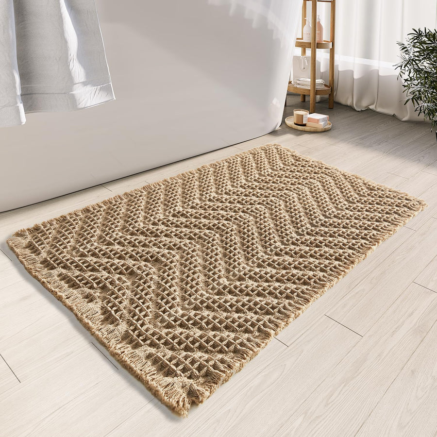 BULULOM Bathroom Floor Mat,Boho Bath Mat,Super Absorbent Bath Mat,Bathroom Rugs Non Slip Washable, Quick Dry Shower Mats, Ultra Soft Bath Mat Towel,Brown,18"*30" BULULOM