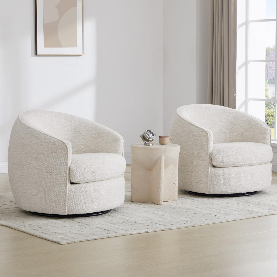 CHITA Swivel Barrel Chair, Modern Comfy Boucle Accent Chair for Living Room, Cream 