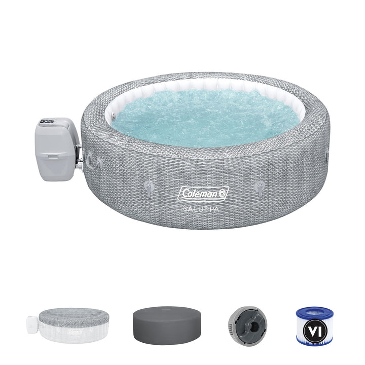 Coleman SaluSpa Sicily AirJet 7 Person Inflatable Hot Tub Round Portable Outdoor Spa with 180 Soothing AirJets and Insulated Cover, Gray Coleman