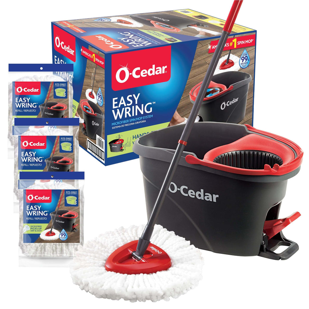 O-Cedar Easywring Microfiber Spin Mop & Bucket Floor Cleaning System with 3 Extra Refills