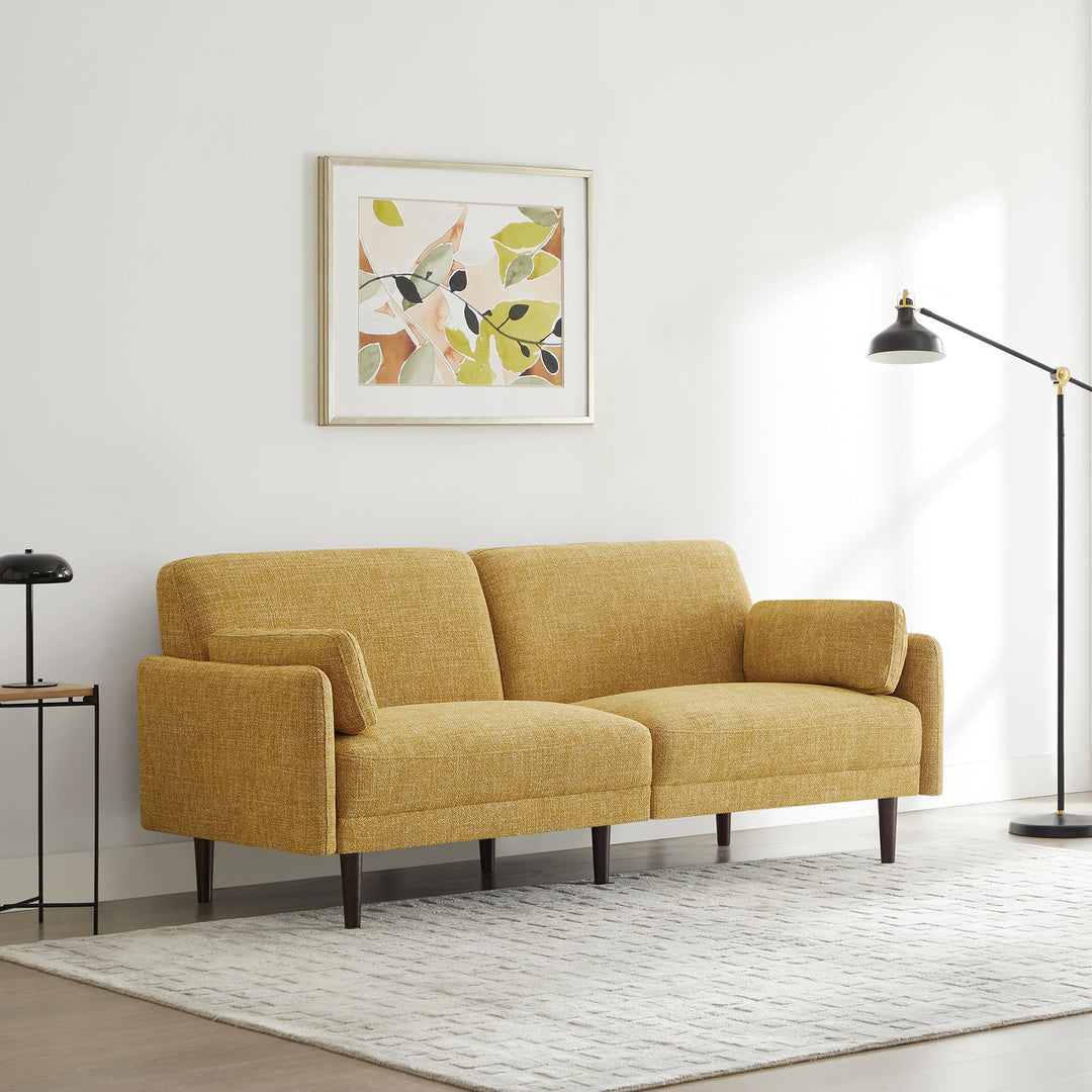 CHITA Mid-Century Modern Sofa, Fabric Couch for Living Room with Solid Wood Leg, No-Tools Assembly, 73''W, Mustard 