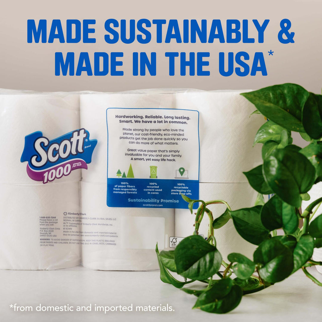 Scott 1000 Trusted Clean Toilet Paper, 32 Rolls, Septic-Safe, 1-Ply Toilet Tissue