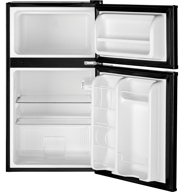 GE Mini Fridge With Freezer | 3.1 Cubic Ft. | Double-Door Design With Glass Shelves, Crisper Drawer & Spacious Freezer | Small Refrigerator Perfect for the Garage, Dorm Room, or Bedroom | Black 