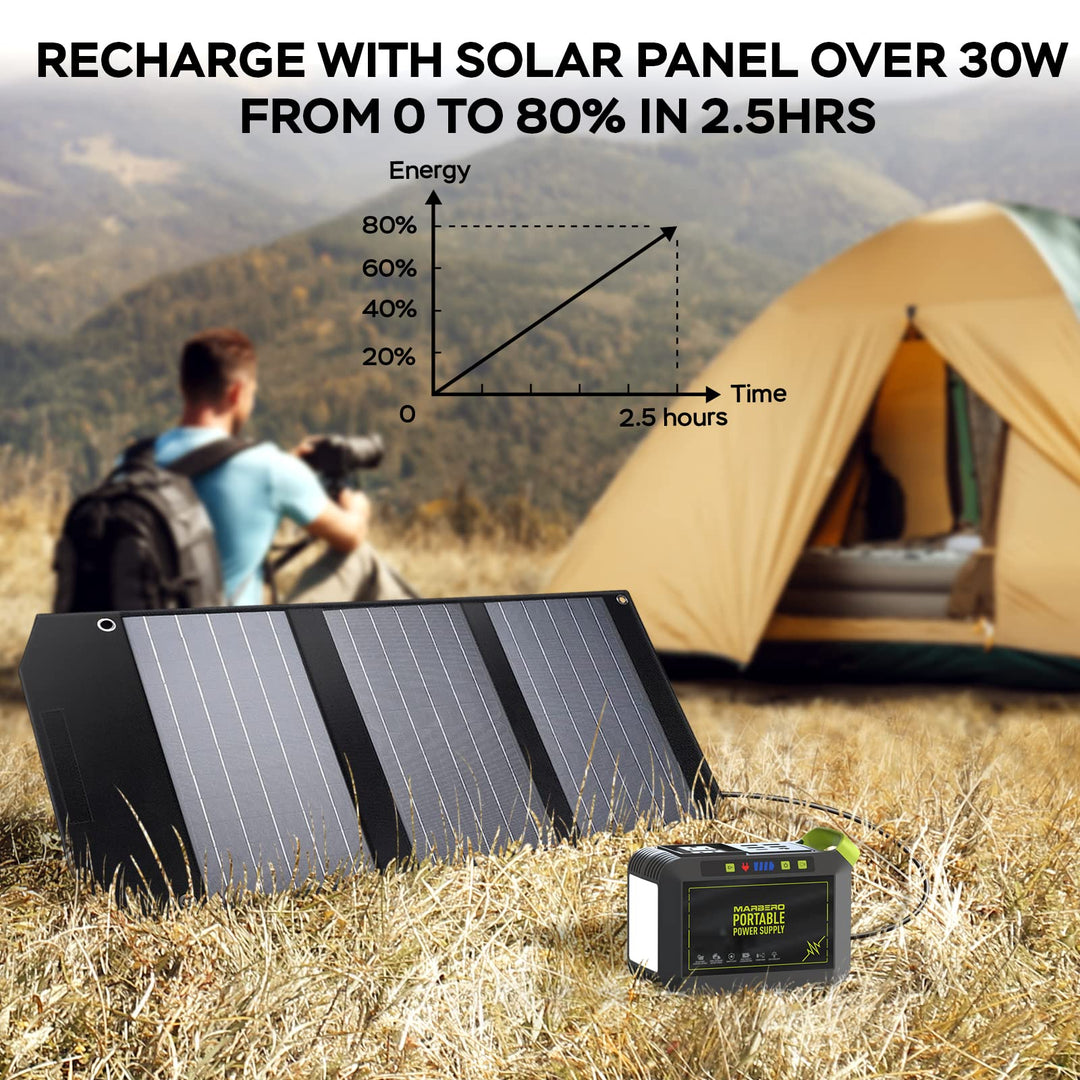 MARBERO Portable Power Station 88Wh Camping Lithium Battery Solar Generator Fast Charging with AC Outlet 120W Peak Power Bank(Solar Panel Optional) for Home Backup Outdoor Emergency RV Van Hunting MARBERO