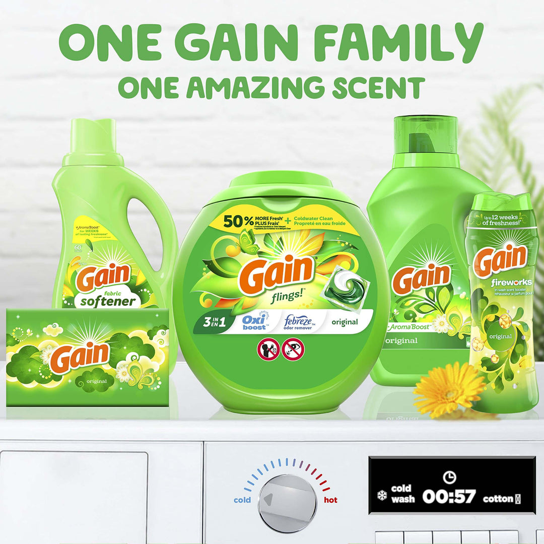 Gain FLINGS Laundry Detergent Pacs, Original Scent, 3 in 1 HE Detergent Pacs with Oxi Boost and Febreeze, 112 Count, Gain Laundry Detergent, Laundry Pacs