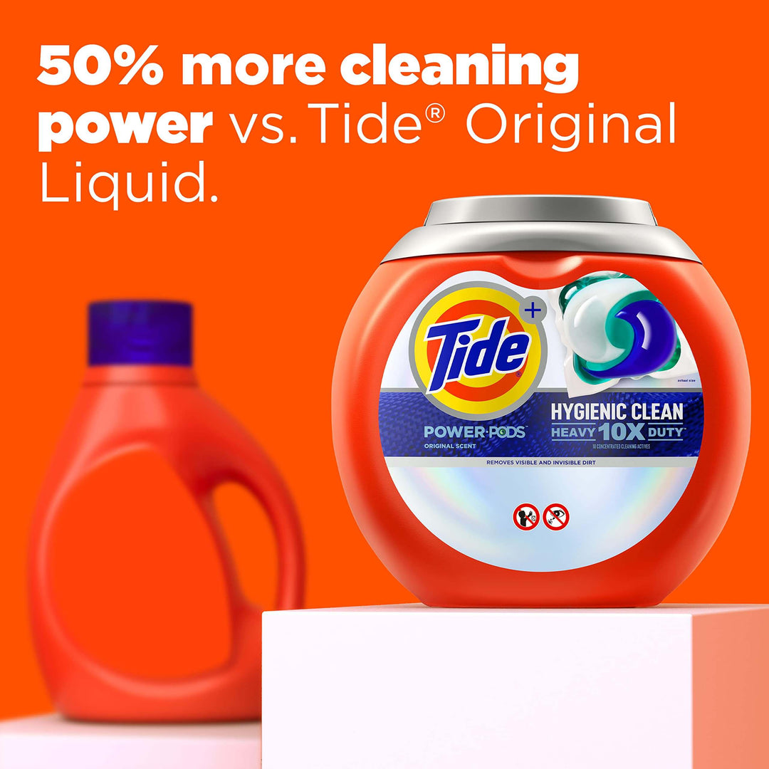 Tide Power PODs Hygienic Clean Heavy Duty Liquid Laundry Detergent Pacs, Free and Clear of Dyes and Perfumes, For Visible and Invisible Dirt, 45 Count, HE Compatible