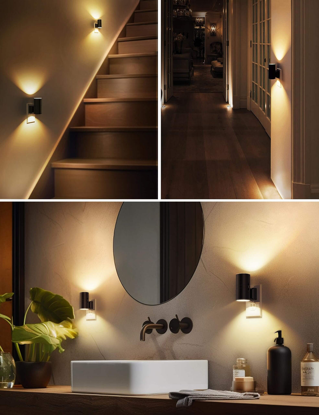 L LOHAS LED Night Light Plug in, Modern Night Lights Plug into Wall, Dusk to Dawn Sensor, Soft White 3000K, 0-100LM Adjustable Brightness, Dimmable Night Lights for Hallway Bedroom Stairway, 2 Pack L LOHAS LED