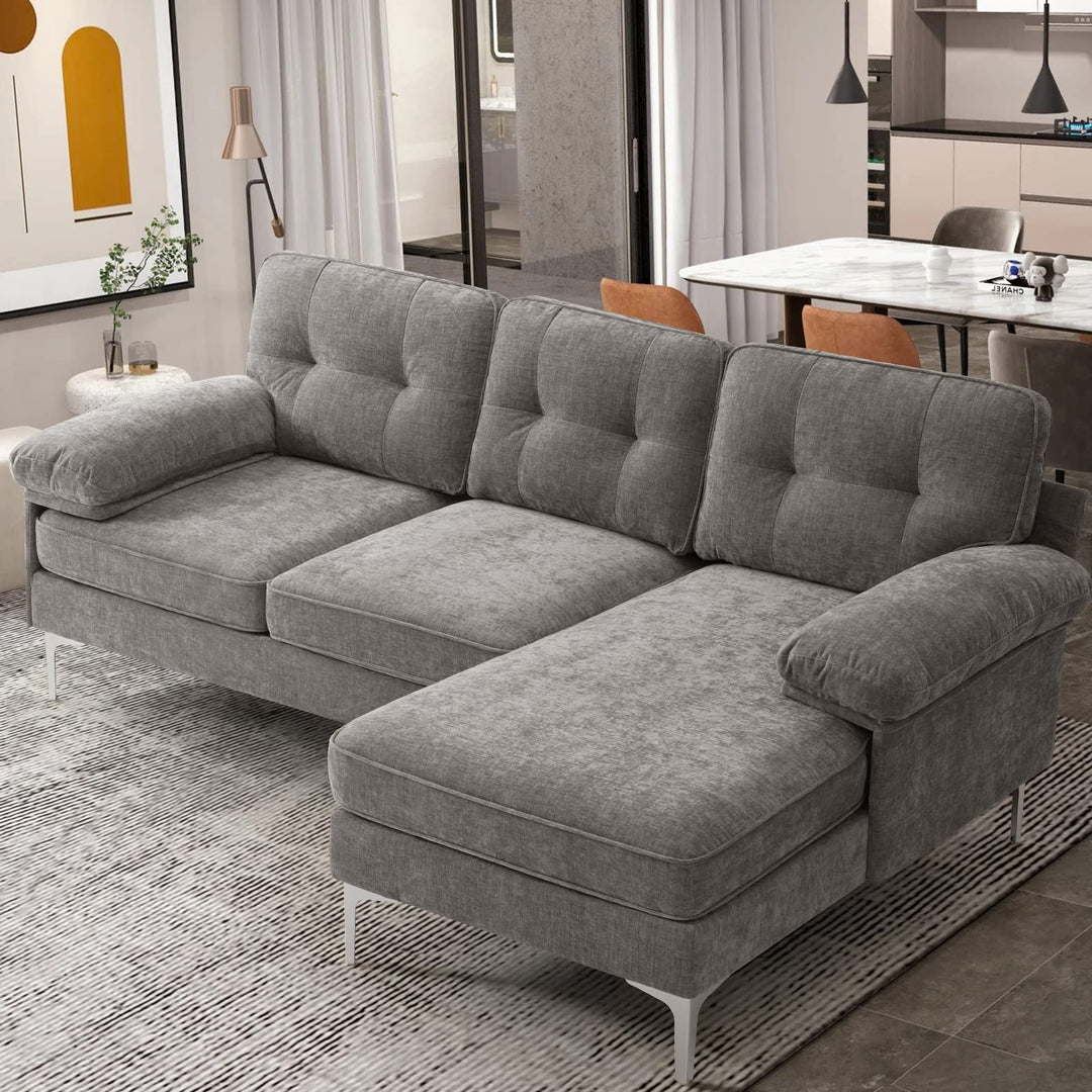 EASELAND 82" L-Shape Sofa with Reversible Chaise Lounge, Convertible Sectional Sofa Couch, Chenille Modern Sofa Couch for Living Room, Apartment and Office, Removable Cover (Grey) 