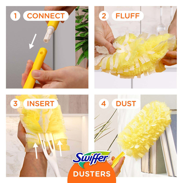 Swiffer Duster Heavy Duty Dusting Kit, Cleaning Supplies, 3 ft Extended Handle, 1 Duster, 12 Refills