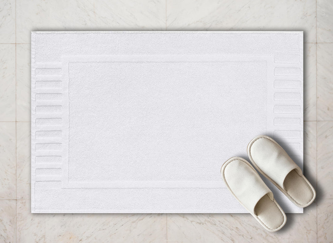 White Classic Luxury Bath Mat Floor Towel Set - Absorbent Cotton Hotel Spa Shower/Bathtub Mats [Not a Bathroom Rug] 22"x34" | 2 Pack | White White Classic