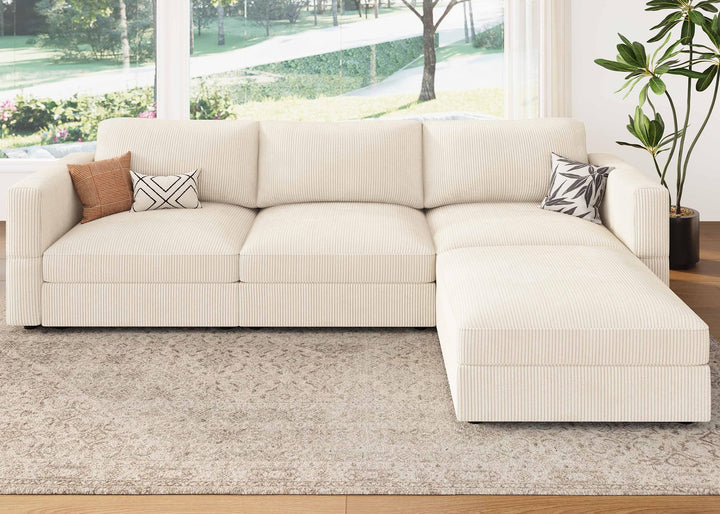 HONBAY Modular Sectional Couch with Storage Corduroy Sectional Sofa with Chaise L Shaped Sectional Couches for Living Room,Beige 