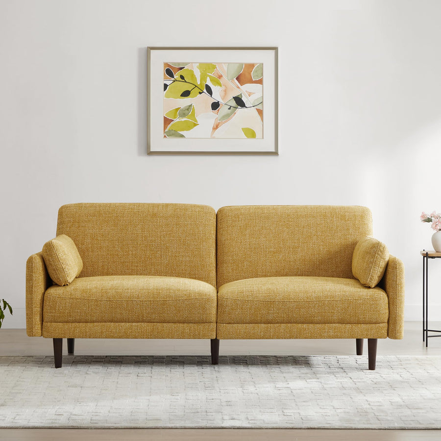 CHITA Mid-Century Modern Sofa, Fabric Couch for Living Room with Solid Wood Leg, No-Tools Assembly, 73''W, Mustard 