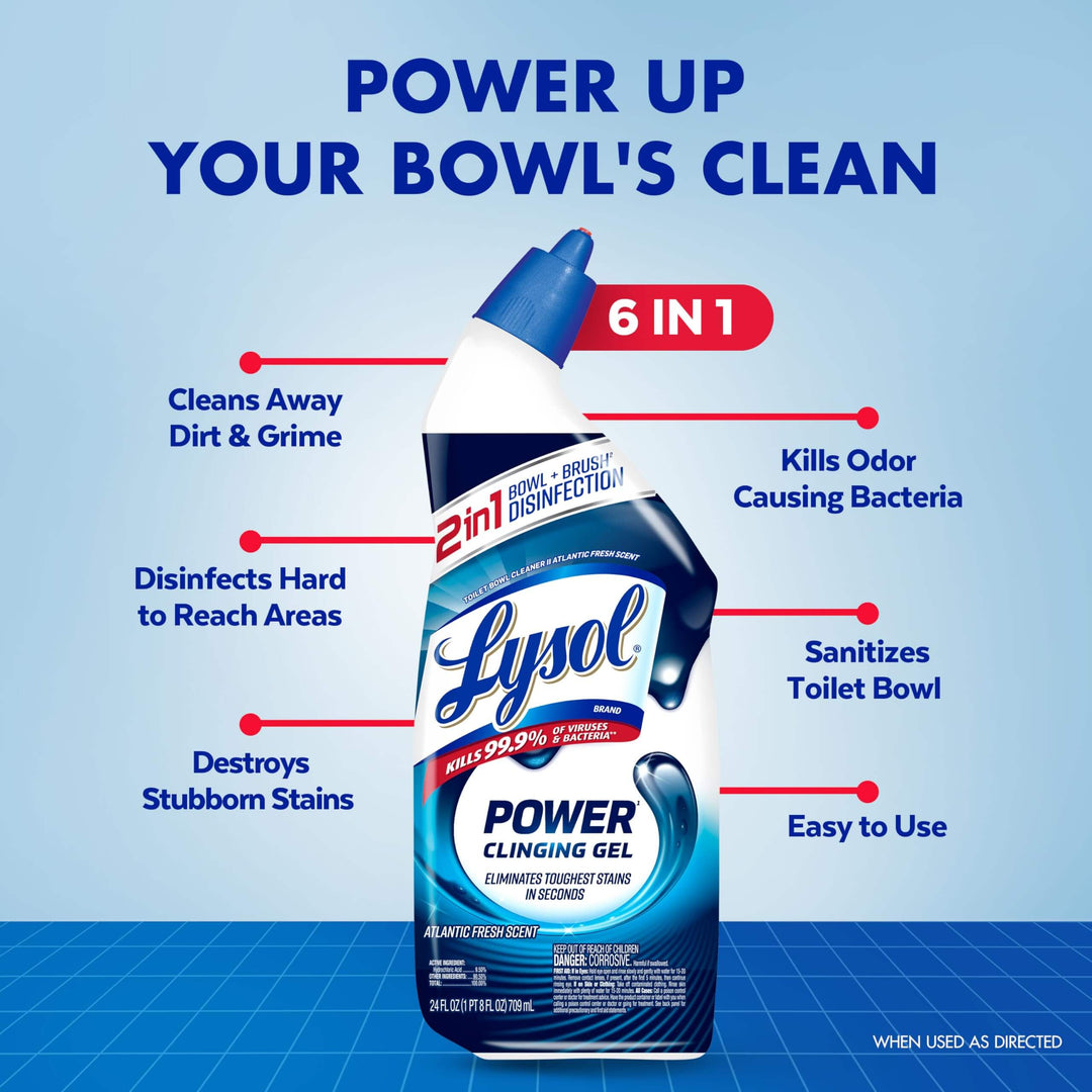 Lysol Toilet Bowl Cleaner, Max Strength Bathroom Cleaning Supplies, Toilet Bowl Cleaner Clinging Gel, Home Essential, Instant Stain Removal, Disinfecting and Deodorizing, Bleach Free, 24 oz (2 ct)