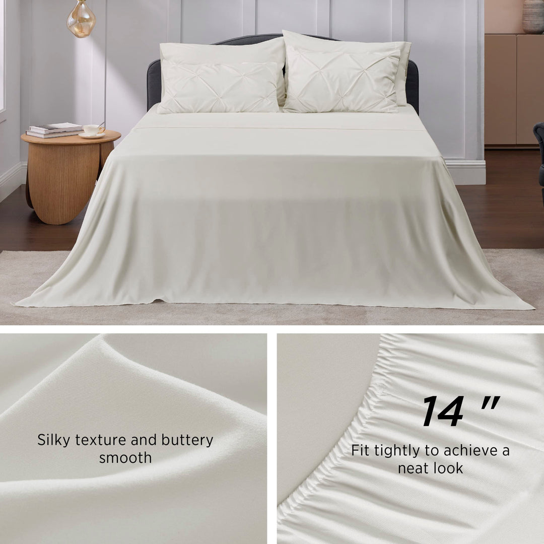 Bedsure King Size Comforter Set - Bedding Set King 7 Pieces, Pintuck Bed in a Bag Ivory Bed Set with Comforter, Sheets, Pillowcases & Shams Bedsure