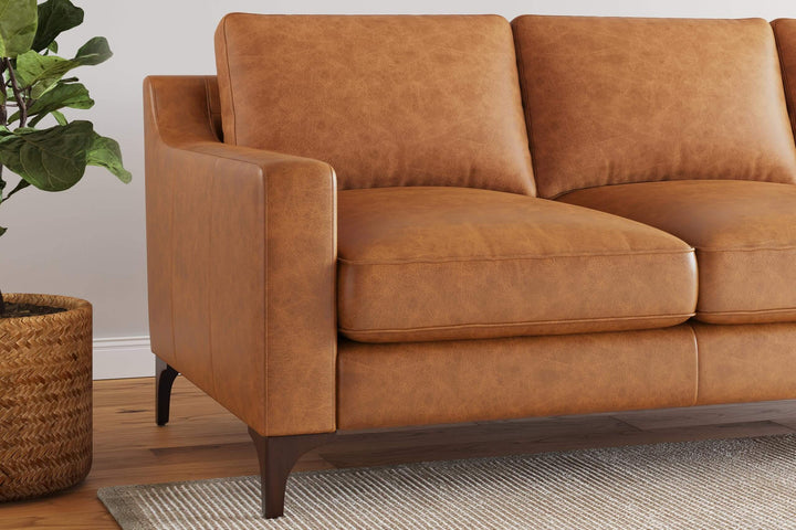 Valencia Hannah Leather Couch 86" | Top Grain Nappa 11000 Leather 3 Seater, Solid Wood Frame, Plush Cushioning with Down Feather Filling, Saddle Tan 