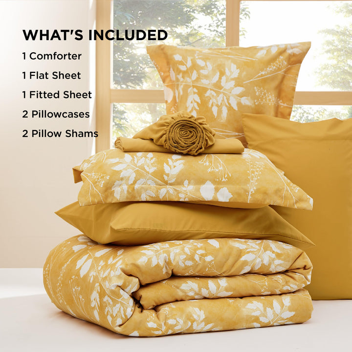 Bedsure Yellow King Comforter Set - 7 Pieces Floral Bedding Sets King Bed in a Bag with Reversible Botanical Flowers Comforter, Sheets, Pillowcases & Shams Bedsure