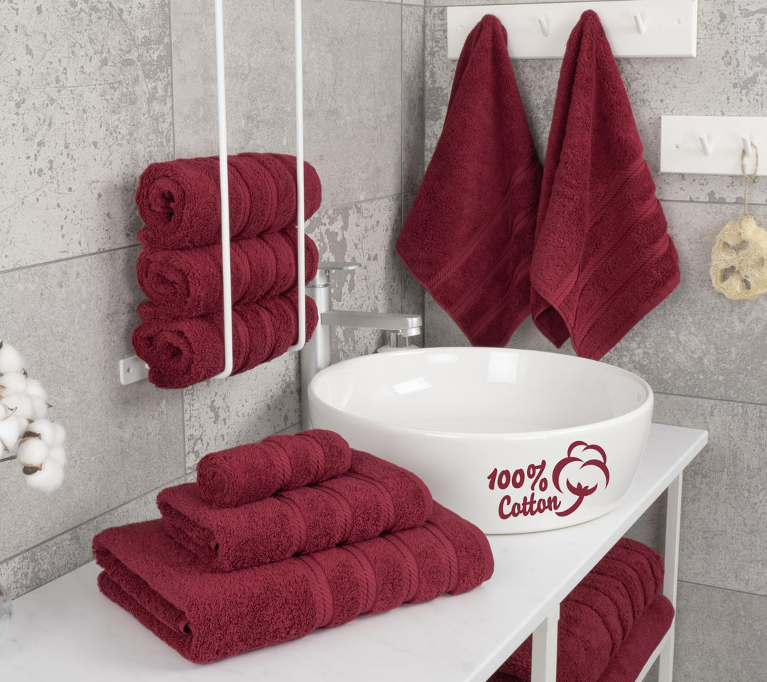 American Soft Linen Luxury 6 Piece Towel Set, 2 Bath Towels 2 Hand Towels 2 Washcloths, 100% Cotton Turkish Towels for Bathroom, Bordeaux Red Towel Sets American Soft Linen