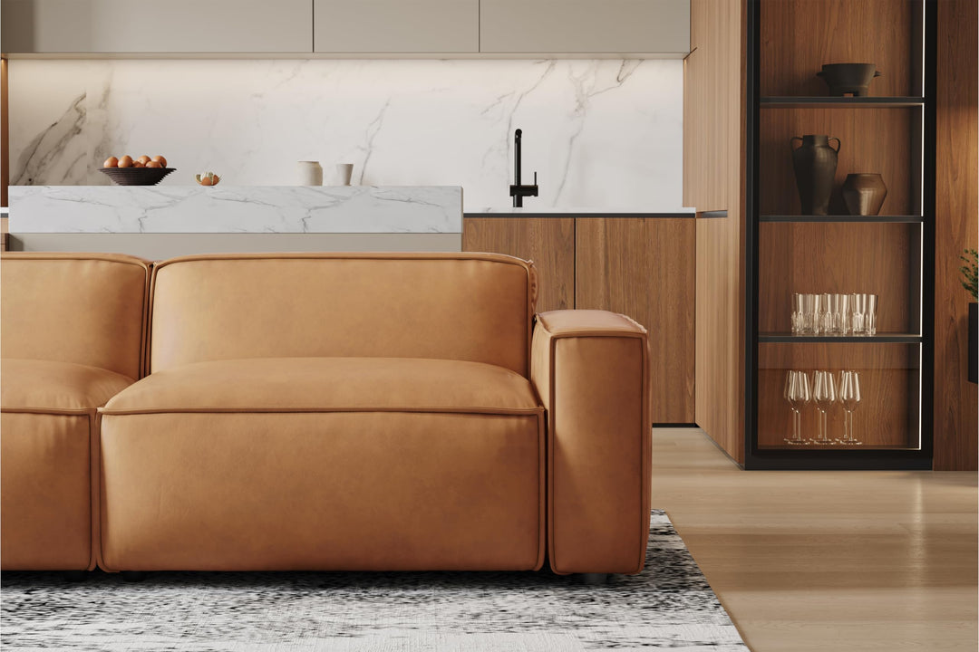 Valencia Nathan Napa Leather Couch - Three Seats Sofa - 100% Full Aniline Leather Modern Sofa for Lounge and Living Room Solid Wood Frame and High-Resilience Foam Couch (Caramel Brown) 