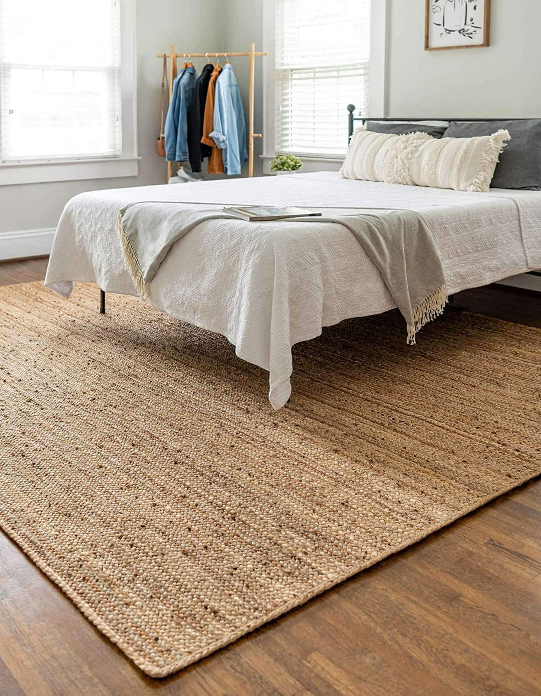 FRELISH DECOR Handwoven Jute Area Rug - 8x10 Feet Natural Yarn - Rustic Vintage Beige Braided Reversible Rectangular Rugs for Bedroom - Kitchen - Living Room - Farmhouse (8' x 10' Natural) 