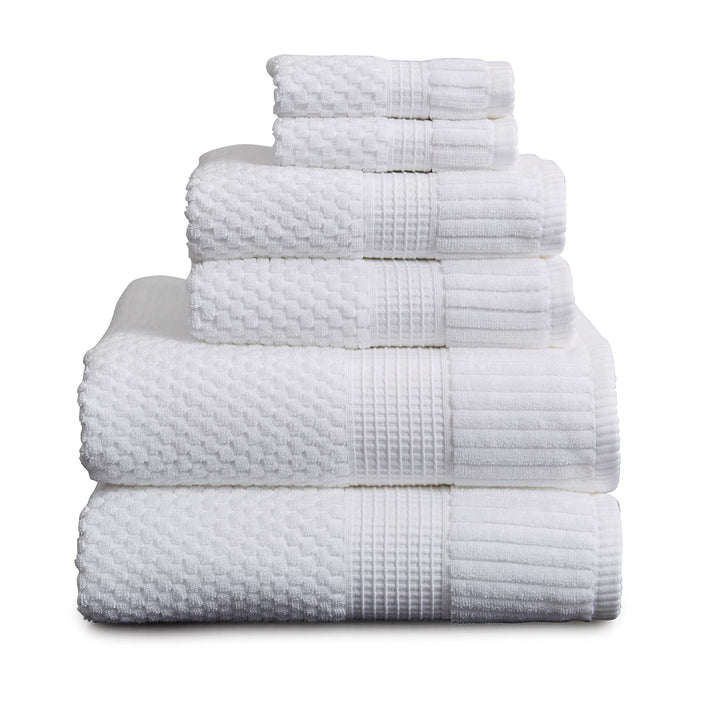 NY Loft 100% Cotton Towel Set 6 Piece Set | Super Soft & Absorbent Quick-Dry 2 Bath Towels 2 Hand Towels & 2 Washcloths |Textured and Durable Cotton | Trinity Collection (6 Piece Set, Bright White) NY Loft